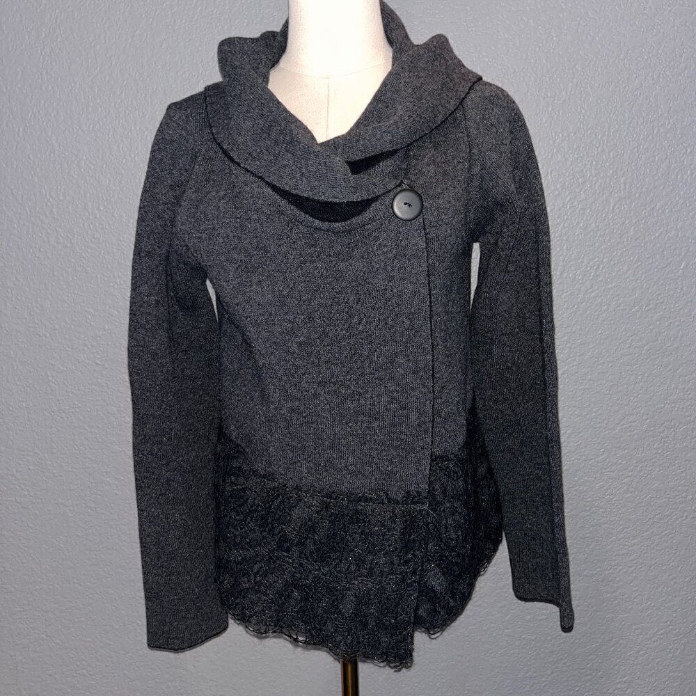 MARYLINE COWL NECK LACE BOTTOM MADE IN ITALY WOOL BLEND WRAP SWEATER  EUC Small